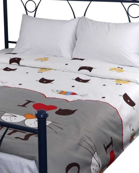 Комплект постільної білизни Руно My cat 1, сатин, 215х143 см, білий із сірим (1.137К_My cat_1) - Pampik