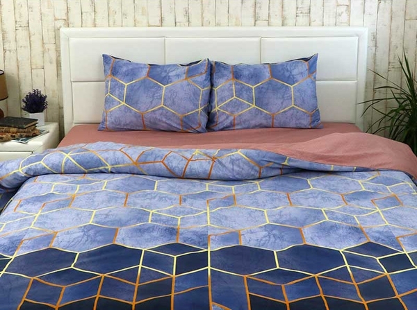 Комплект постільної білизни Руно Нео, сатин, 215х143 см, синій з кораловим (1.137А_Нео) - Pampik - 2
