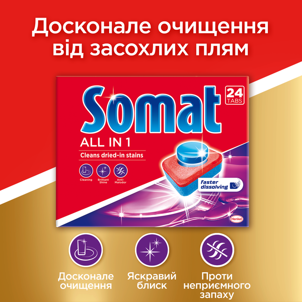 Таблетки для посудомийних машин Somat All in one, 24 шт. - Pampik - 3