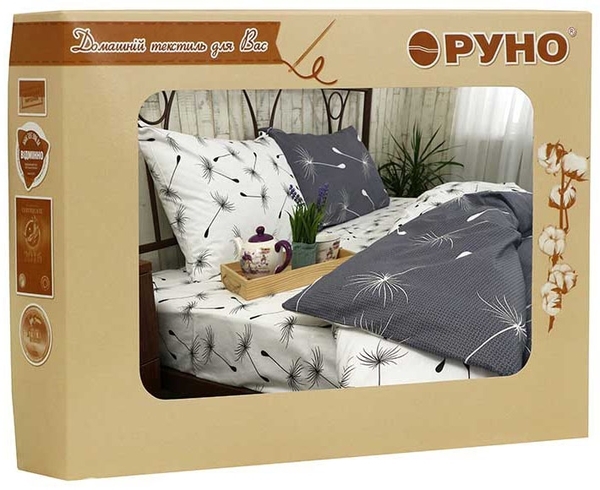 Комплект постільної білизни Руно Fly, бязь, 215х143 см, білий із сірим (1.114Б_Fly_1) - Pampik - 5