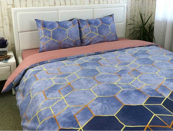 Комплект постільної білизни Руно Нео, сатин, 215х143 см, синій з кораловим (1.137А_Нео) - Pampik