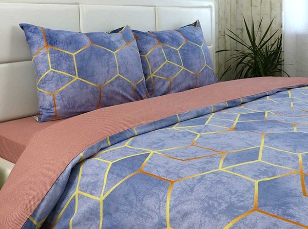 Комплект постільної білизни Руно Нео, сатин, 215х143 см, синій з кораловим (1.137А_Нео) - Pampik - 4