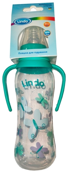 Пляшечка Lindo вигнута з ручками і силіконовою соскою, 250 мл, зелений (Li 147 зел) - Pampik