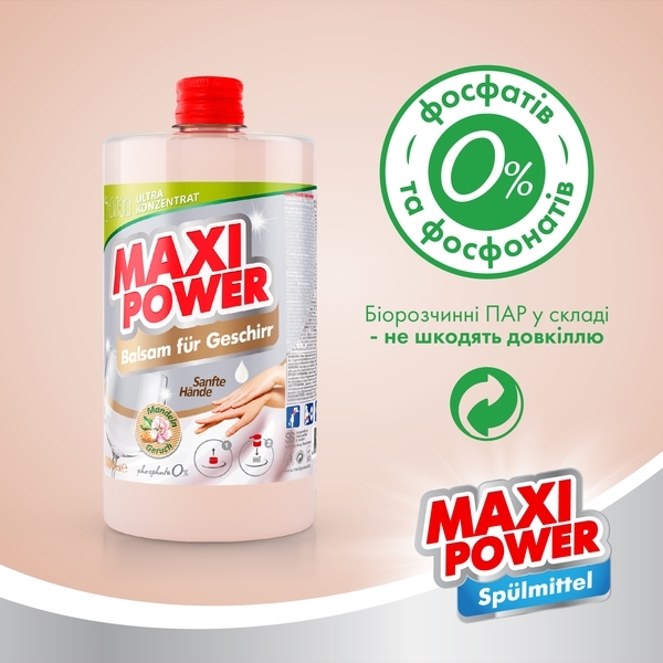 Засіб для миття посуду Maxi Power Мигдаль, запаска, 1 л - Pampik - 4