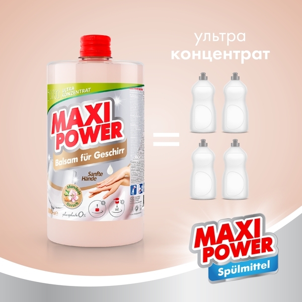 Засіб для миття посуду Maxi Power Мигдаль, запаска, 1 л - Pampik - 3