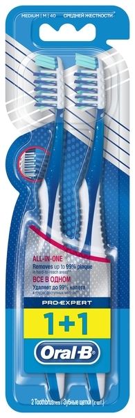 Зубна щітка Oral-B Всі в одному, середня, 2 шт. - Pampik