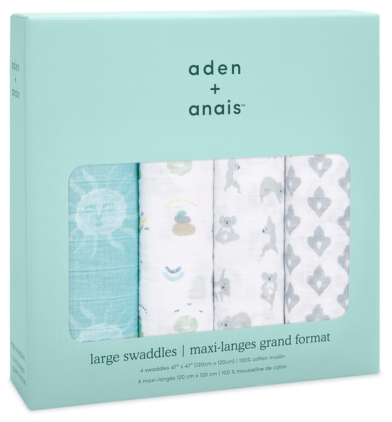 Набор муслиновых пеленок Aden + Anais Now + Zen, 120х120 см, белый, бирюзовый, 4 шт. (ASWC40012) - Pampik - 3