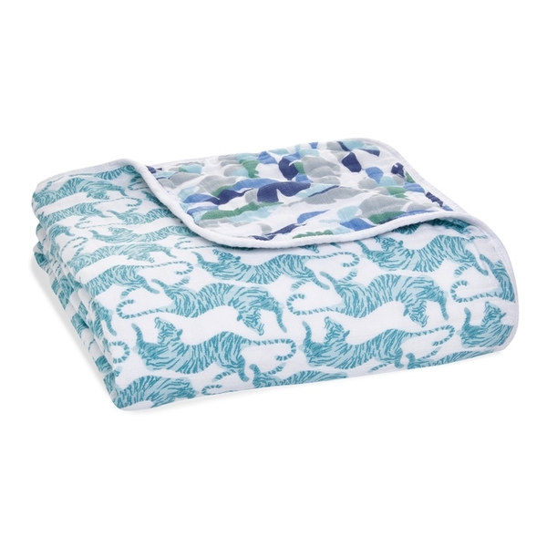 Одеяло Aden + Anais Dancing Tigers, муслин, 120х120 см, белый (ADBC10009) - Pampik - 2