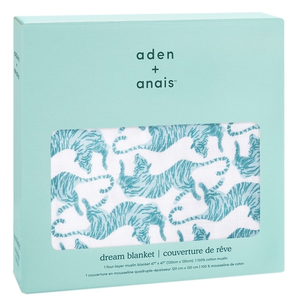 Одеяло Aden + Anais Dancing Tigers, муслин, 120х120 см, белый (ADBC10009) - Pampik