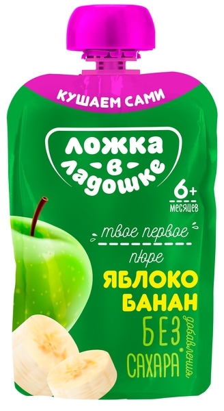 Фруктовое пюре Ложка в ладошке Яблоко и Банан, 6+ мес., 90 г - Pampik