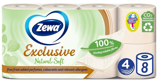 Туалетная бумага Zewa Exclusive Natural Soft, четырехслойная, 8 рулонов - Pampik