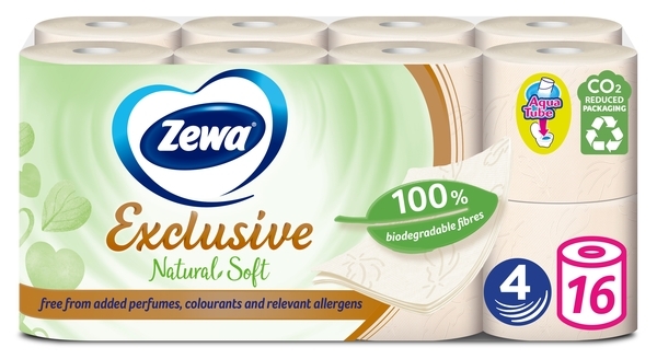 Папір туалетний Zewa Exclusive Natural Soft, чотиришаровий, 16 рулонів - Pampik