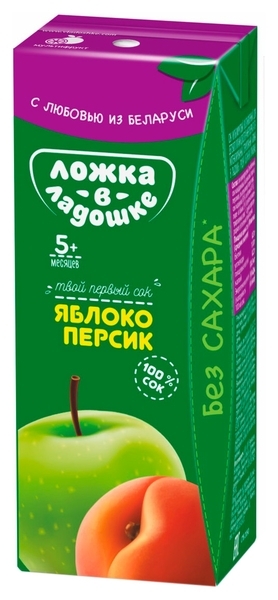 Сік Ложка в долоньці Яблуко-Персик з м'якоттю, 200 мл - Pampik