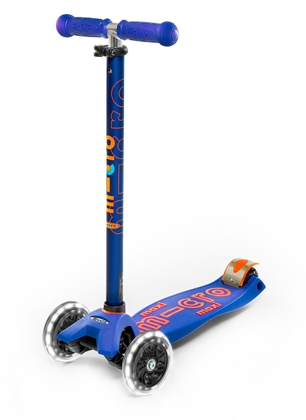 Самокат Micro Maxi Deluxe LED, з підсвічуванням, синій з червоним (MMD067) - Pampik