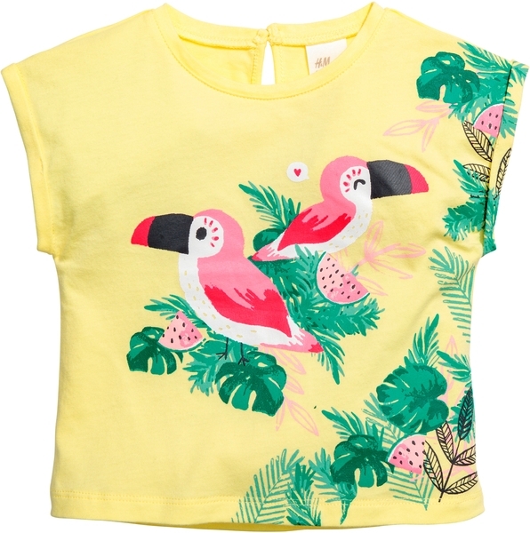 Футболка H&M, бавовна, р.68, жовтий папуги (5807326ф) - Pampik