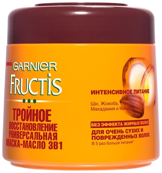 Маска-масло для волосся Garnier Fructis Потрійне відновлення, для сухого і пошкодженого волосся, 300 мл - Pampik