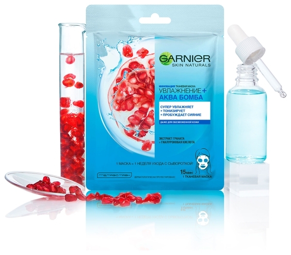Тканинна маска для обличчя Garnier Skin Naturals Зволоження + АкваБомба, 32 мл - Pampik - 2