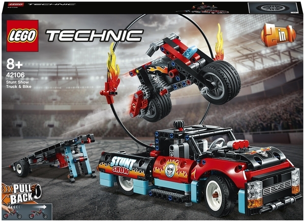 Конструктор LEGO Technic Шоу трюків на вантажівках і мотоциклах, 610 деталей (42106) - Pampik
