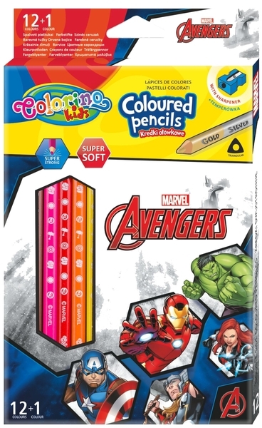 Карандаши цветные Colorino Avengers, с точилкой, 13 цветов, 12 шт. (91390PTR) - Pampik