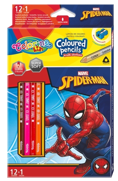Олівці кольорові Colorino Spiderman, з точилкою, 13 кольорів, 12 шт. (91789PTR) - Pampik
