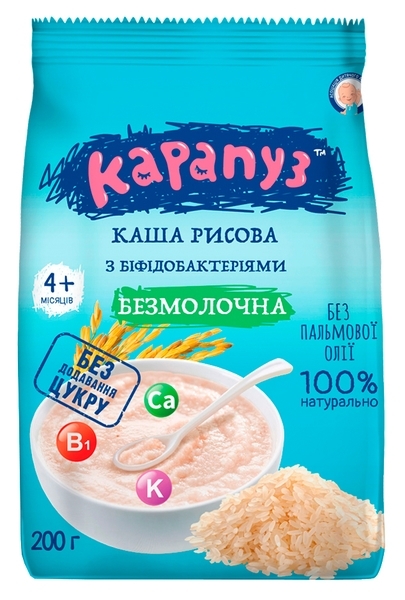 Безмолочна каша Карапуз Рисова з біфідобактеріями, без цукру, 200 г - Pampik - 2