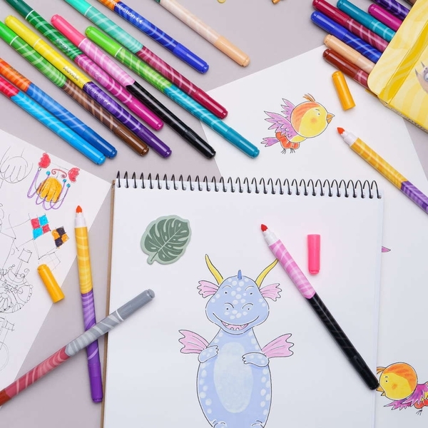 Фломастери двосторонні Школярик, 12 шт., 24 кольори - Pampik - 3