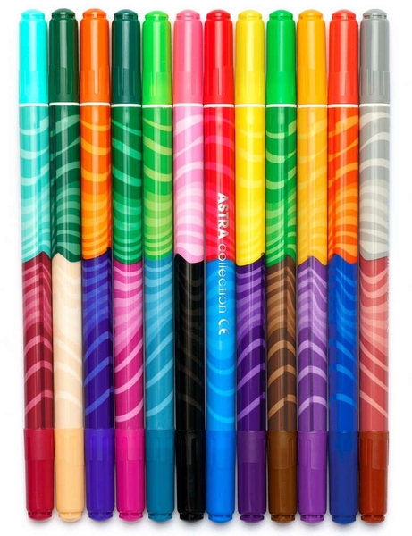 Фломастери двосторонні Школярик, 12 шт., 24 кольори - Pampik - 2