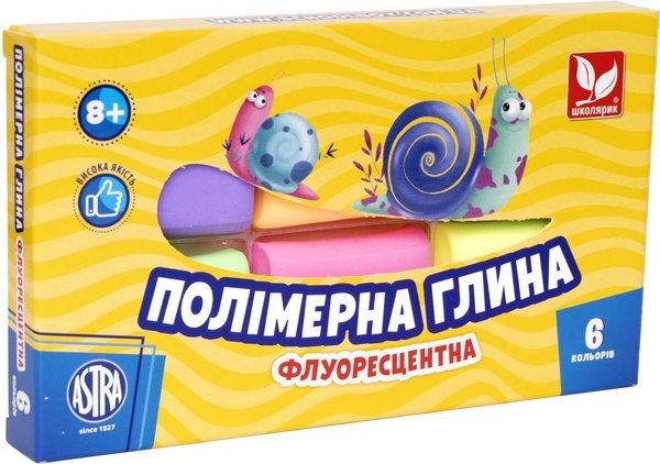 Полімерна глина флуоресцентна Школярик, 6 кольорів - Pampik