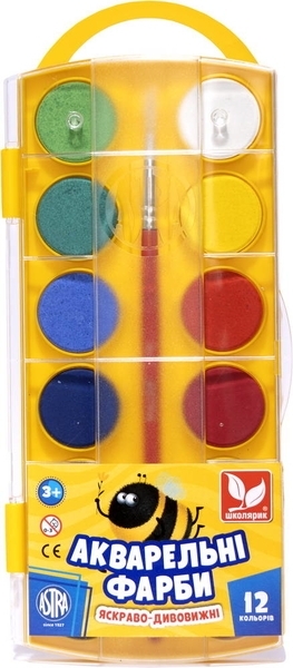 Фарби акварельні Школярик, 12 кольорів - Pampik