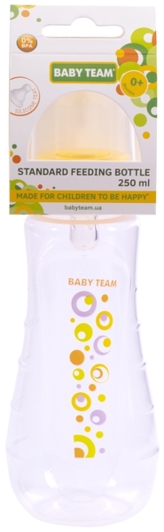 Пляшка ергономічної форми з силіконової соскою Baby Team, жовтий, 250 мл (1412) - Pampik - 3