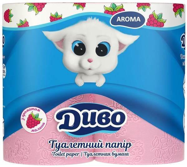 Туалетний папір Диво Aroma Малина, двошаровий, 4 рулони - Pampik