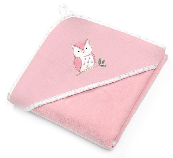 Рушник з капюшоном-куточком BabyOno Сова, велюр, 100х100 см, рожевий (540/03) - Pampik