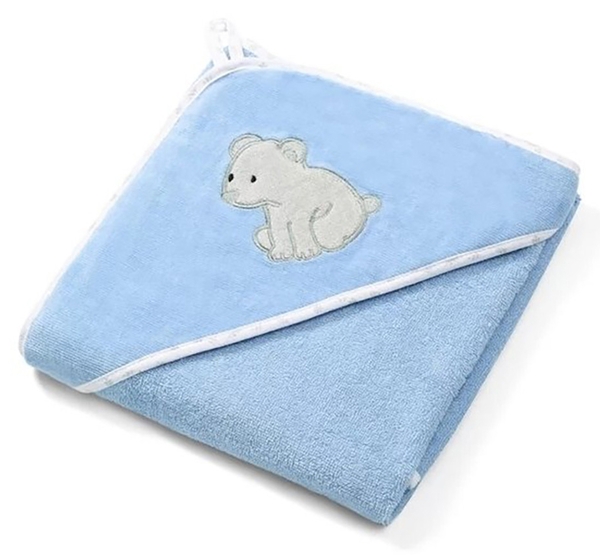 Рушник з капюшоном-куточком BabyOno Ведмедик, велюр, 100х100 см, блакитний (540/04) - Pampik