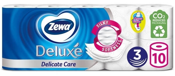 Тришаровий туалетний папір Zewa Deluxe Delicate Care, білий, 10 рулонів - Pampik