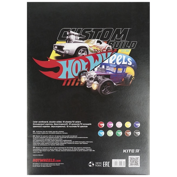 Картон кольоровий двосторонній Kite Hot Wheels А4, 10 аркушів (HW21-255) - Pampik - 2