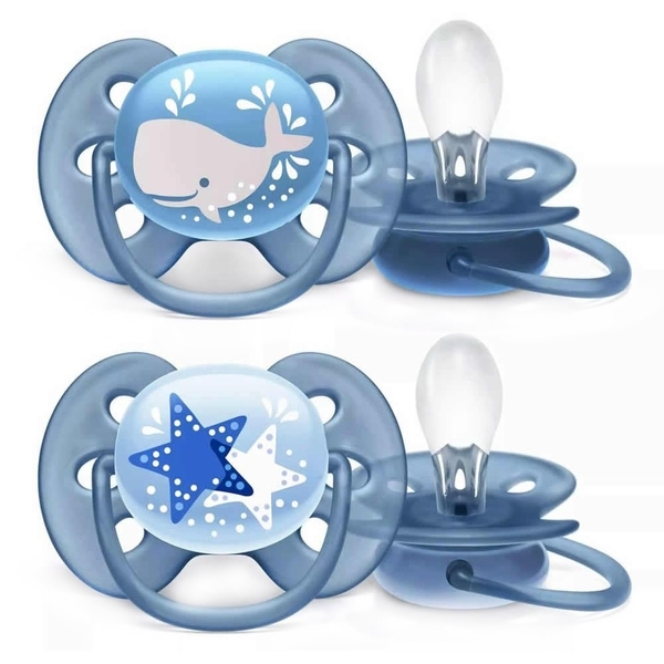 Силіконова ортодонтична пустушка Philips Avent Ultra Soft, 6-18 міс., блакитний, 2 шт. (SCF223/03) - Pampik