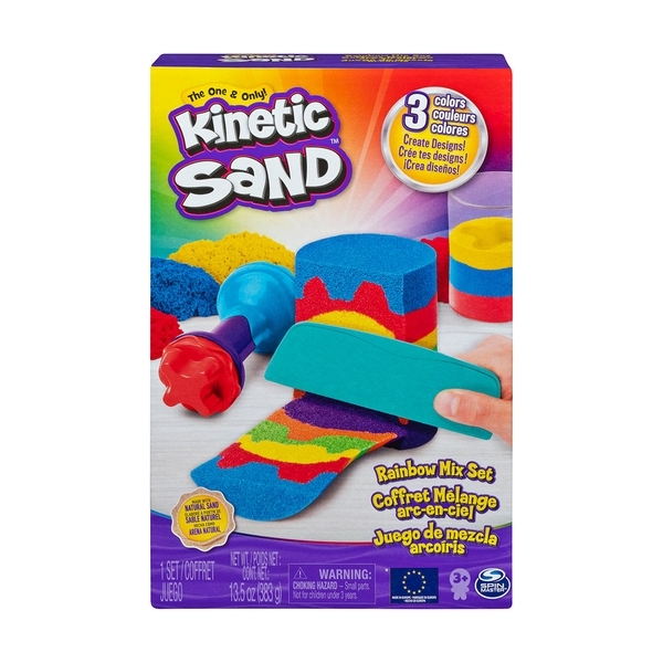 Набір піску для дитячої творчості Kinetic Sand Райдужний мікс, червоний, жовтий, синій, 383 г (71402B) - Pampik - 2