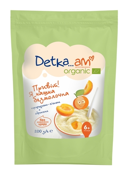 Каша Organic DETKA ... AM безмолочна, кукурудзяно-вівсяна з абрикосом, 200 г - Pampik