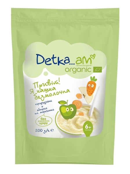Каша Organic DETKA ... AM безмолочна, кукурузная з яблуком і морквою, 200 г - Pampik