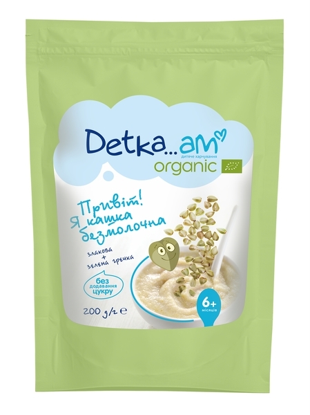 Каша Organic DETKA ... AM безмолочна, злакова із зеленою гречкою, 200 г - Pampik