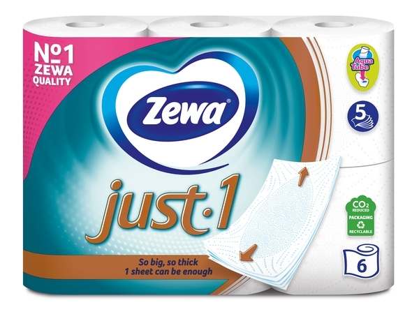 Папір туалетний Zewa Just 1, п'ятишаровий, 6 рулонів - Pampik - 2
