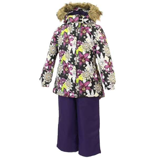 Комплект для девочек Huppa RENELY, чёрный с принтом/тёмно-лилoвый ,размер 110 (81509) - Pampik