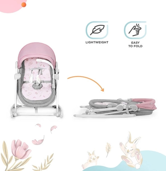 Шезлонг-гойдалка 5 в 1 Kinderkraft Nola Peony Rose, рожевий (KBNOLA00PNK0000) - Pampik - 8