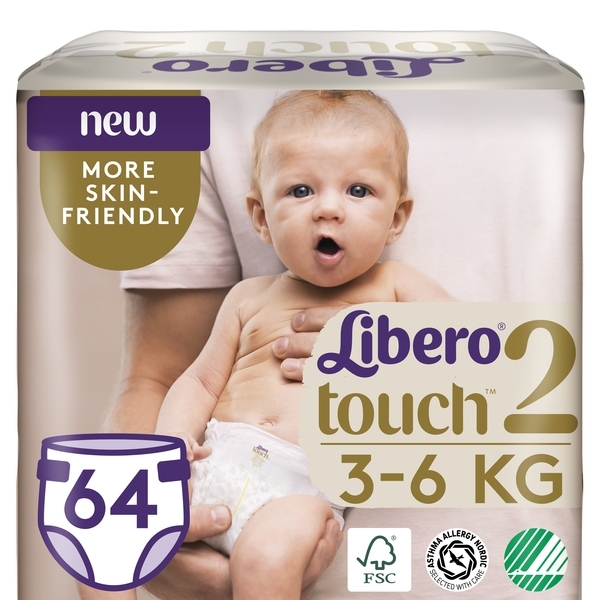 Підгузки на липучках Libero Touch 2 (3-6 кг), 64 шт. - Pampik