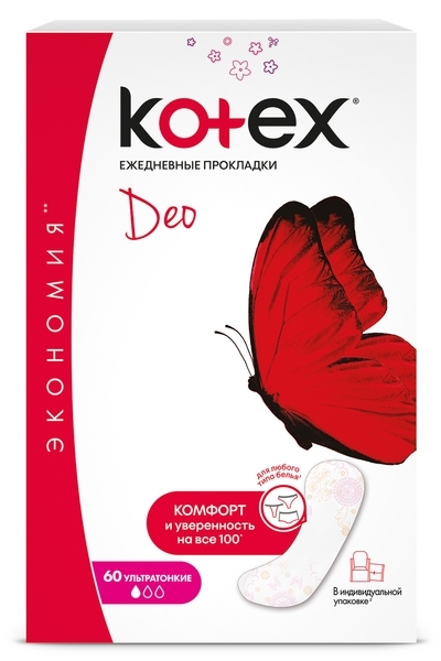 Ежедневные прокладки Kotex Deo Super Slim, 60 шт. - Pampik