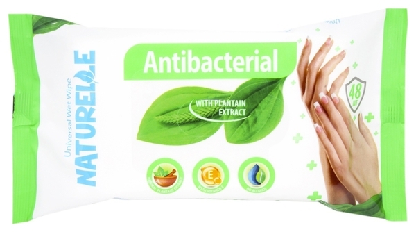 Вологі серветки Naturelle, антибактеріальні, з екстрактом подорожника, 48 шт. - Pampik