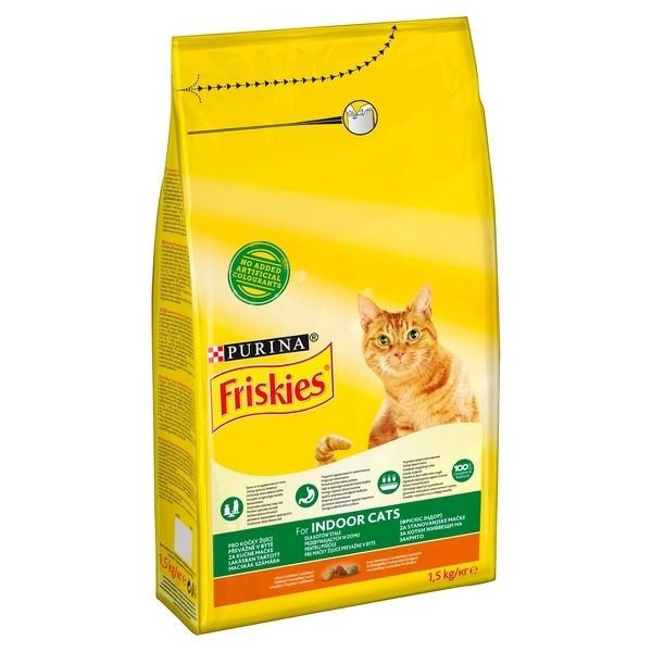 Сухий корм для дорослих кішок, які живуть вдома Friskies Indoor з куркою і овочами, 1.5 кг - Pampik