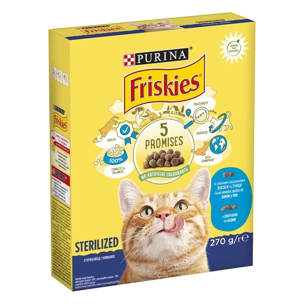 Сухий корм для стерилізованих кішок і кастрованих котів Friskies Sterile з лососем і овочами, 270 г - Pampik