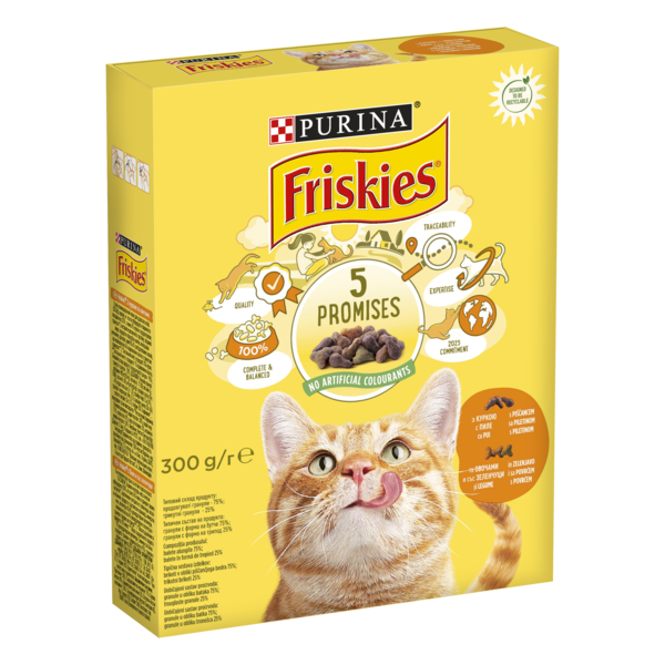 Сухий корм для дорослих кішок Friskies c куркою і овочами, 300 г - Pampik