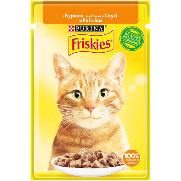 Консервований корм для дорослих котів Friskies з куркою в соусі, 85 г - Pampik
